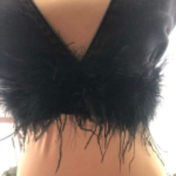Forever 21 Denim Bralette Top Feather Trim Black Small NWT - Picture 8 of 9